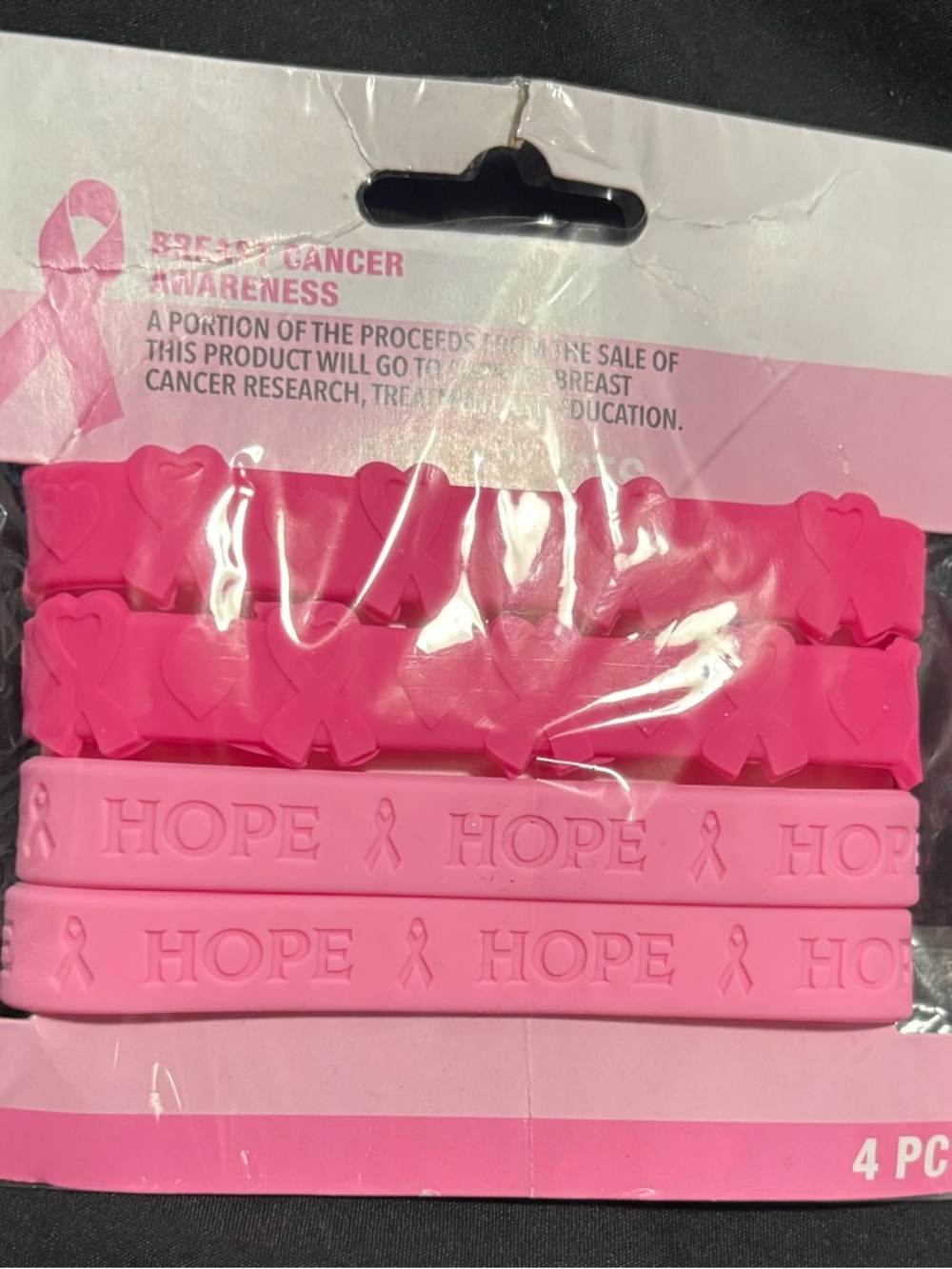 Breast Cancer Awareness Pink HOPE Silicone Wristbands - 4 Pack